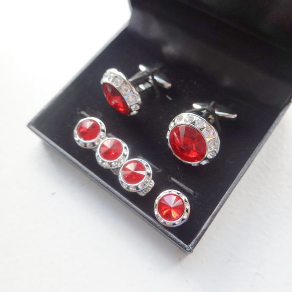 New Red Crystal Cufflinks and Studs for Tuxedo $100 - Picture 1 of 1